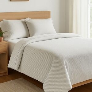 Coyuchi 100% Organic Cotton Striped Cream Bedding Sheet Set